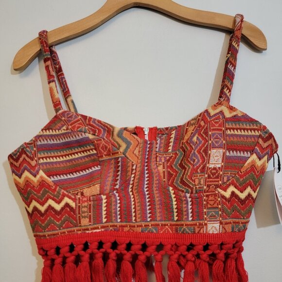 NWT Cider Top Knit Fitted Fringe Crop Top Y2K Southwest Boho Print Small‎ NEW - Picture 5 of 7